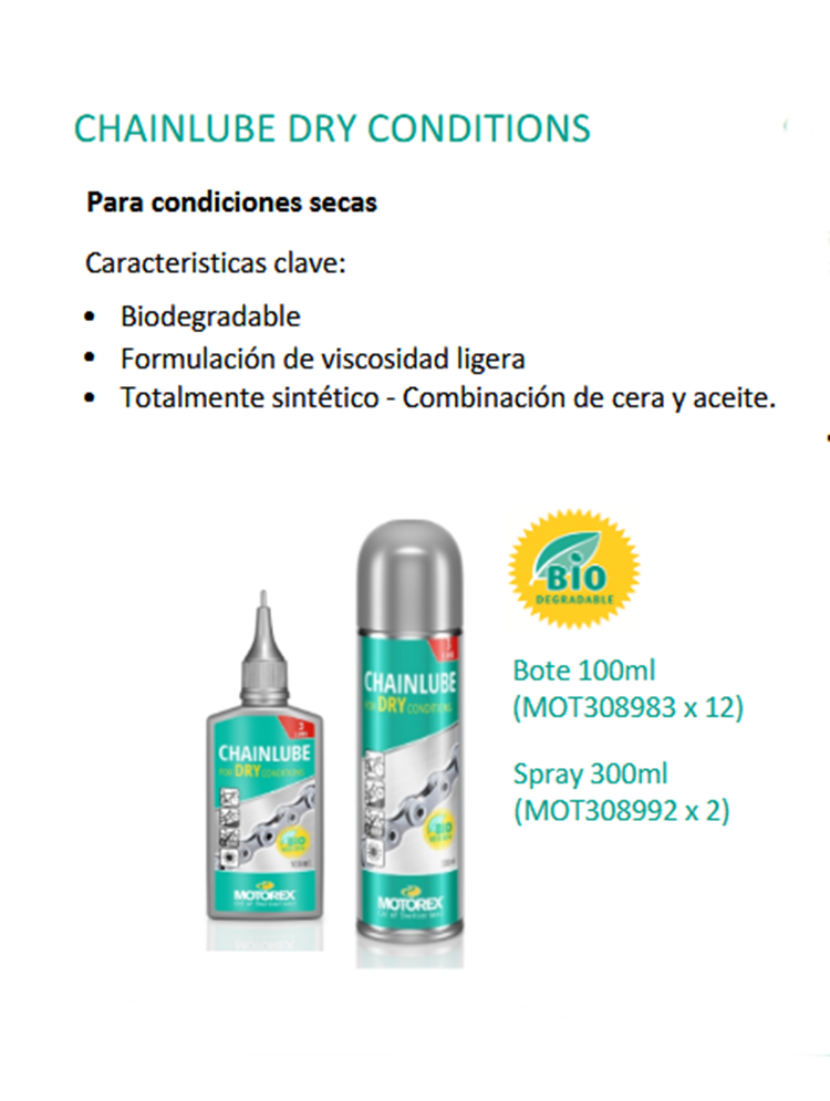 ACEITE BICICLETA MOTOREX CADENA SECO AEROSOL 300ML